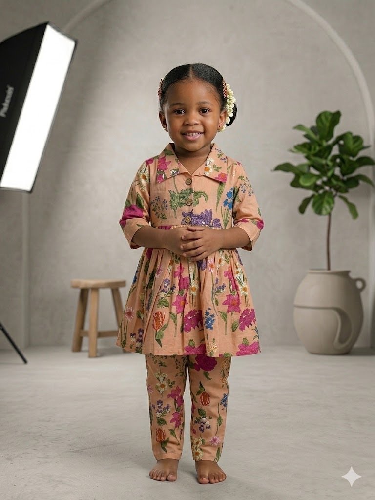 Peach Floral Cord Set