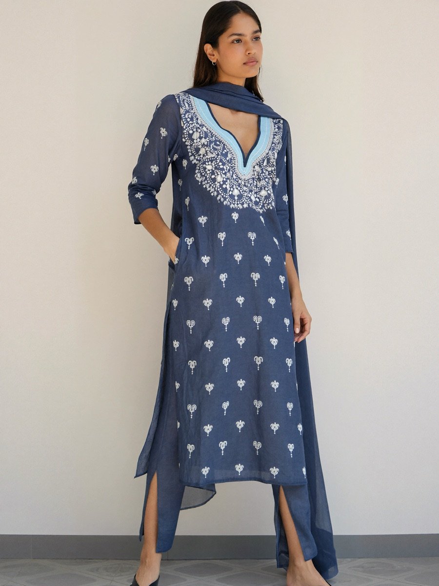 Indigo Bagru Cotton Kurta Set