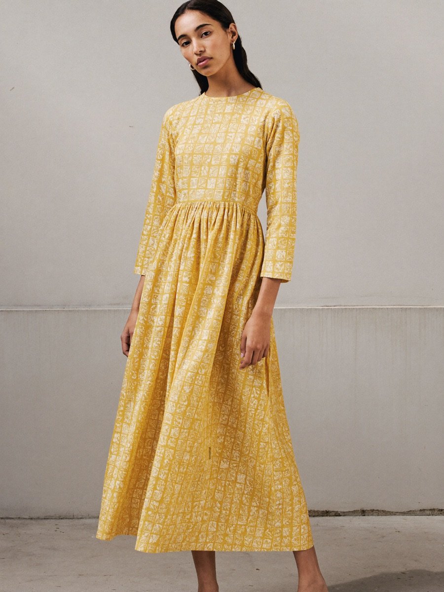 Mustard Mulmul A-Line Midi Dress