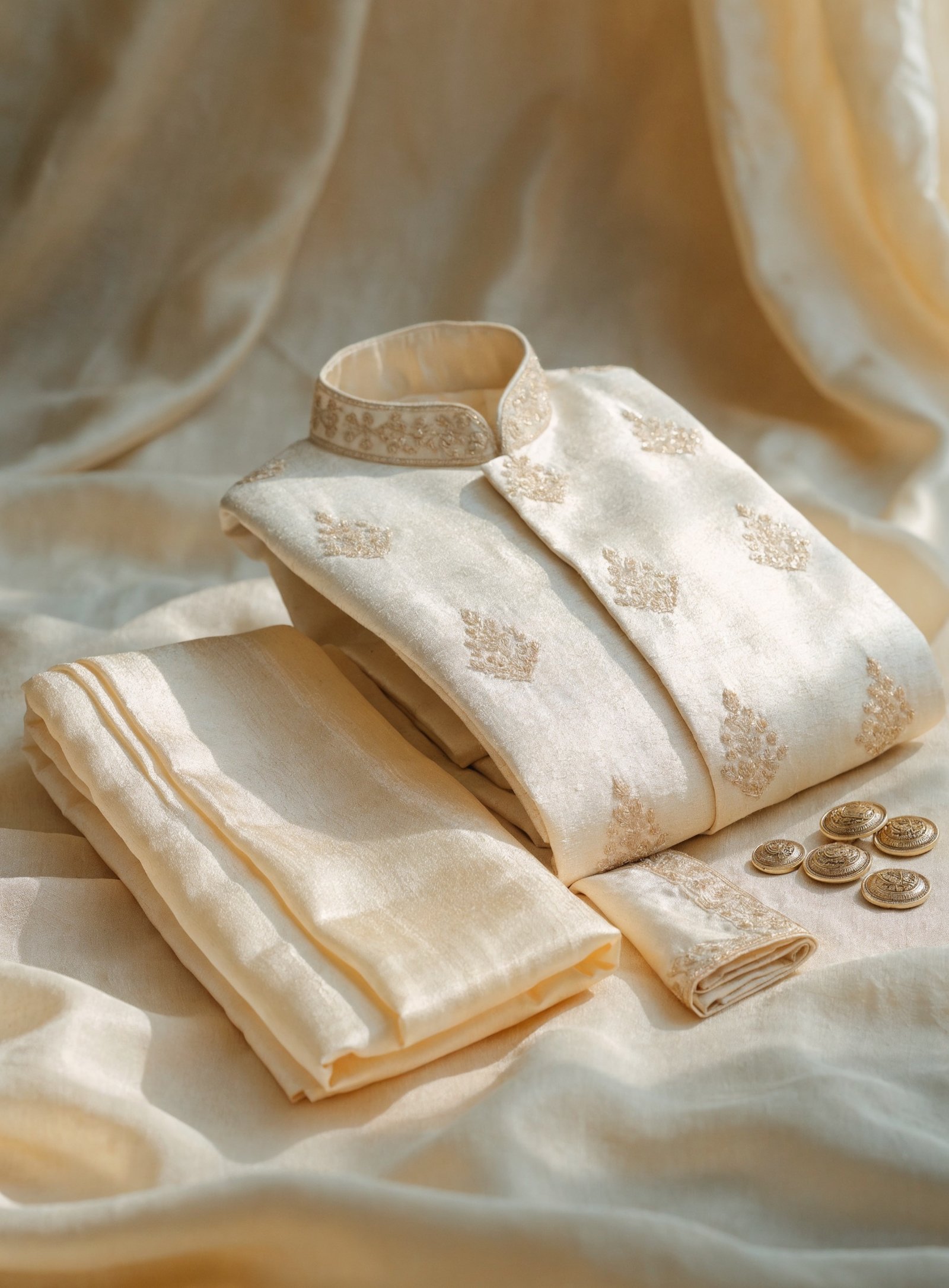 Veer Ivory Silk Sherwani Set
